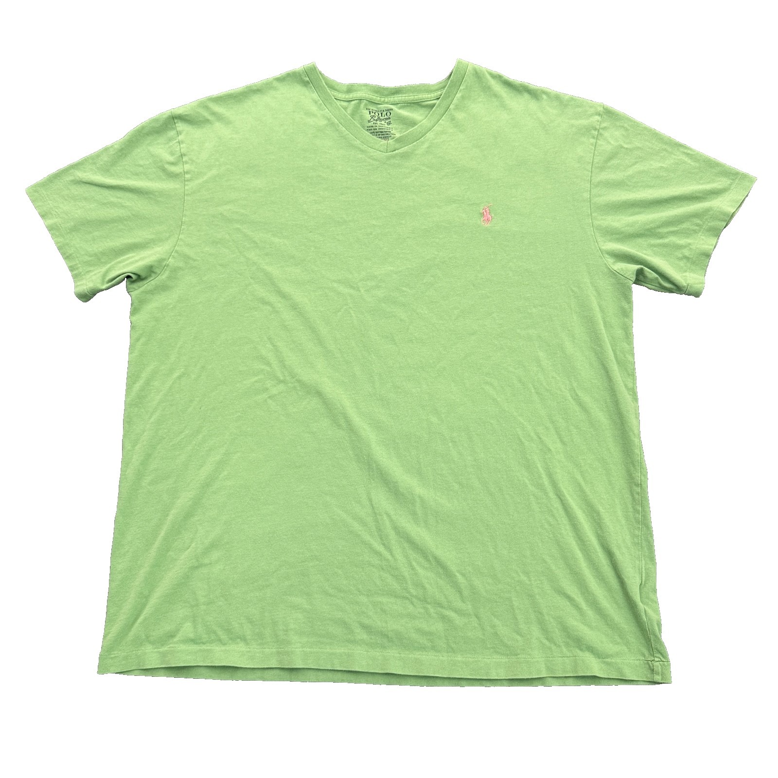 Polo Ralph Lauren V Neck T Shirt Mens Large Green Pony Logo Short Sleeve Cotton